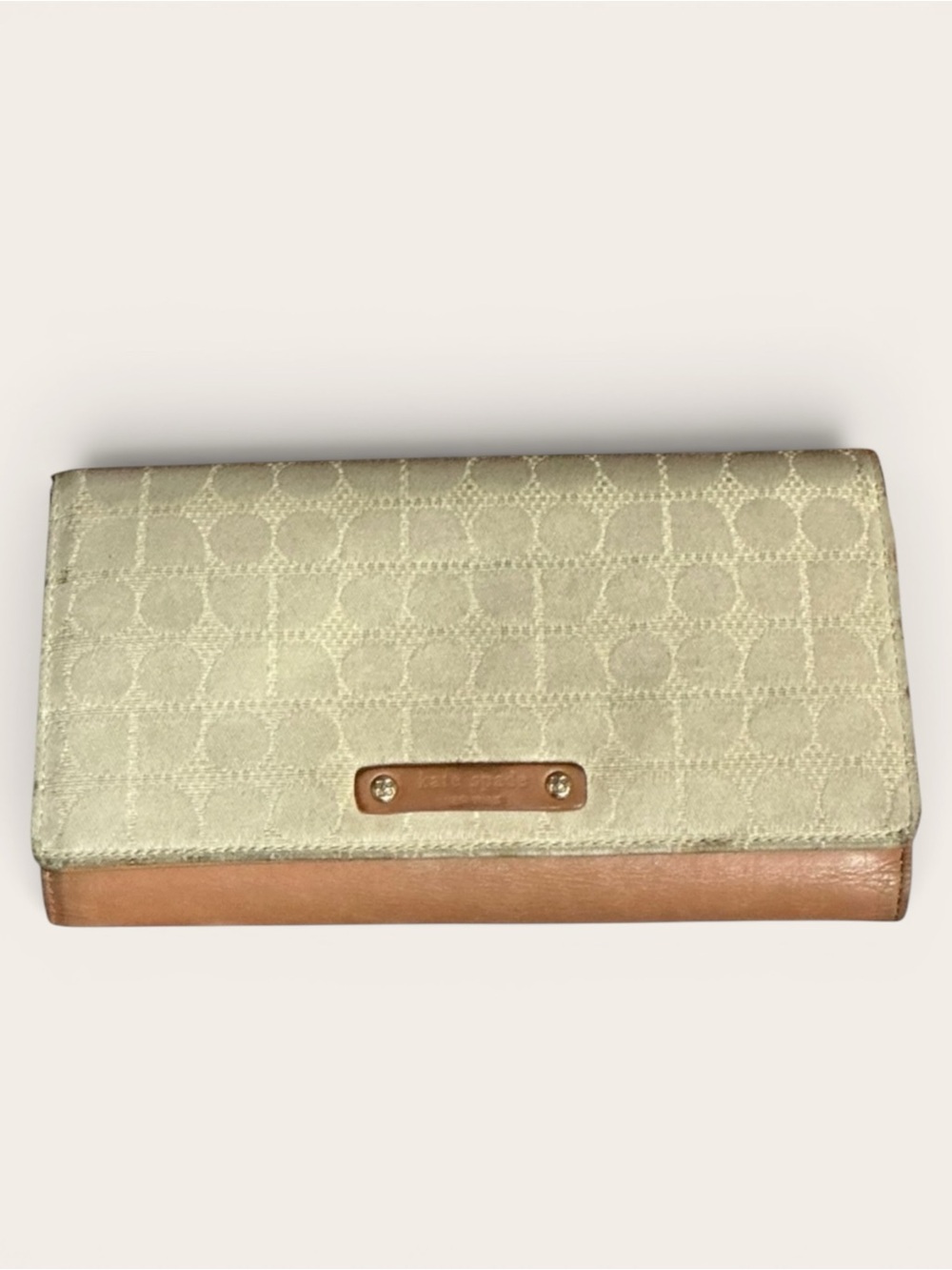 Kate Spade Vintage Leather Canvas Trifold Wallet Neutral Brown